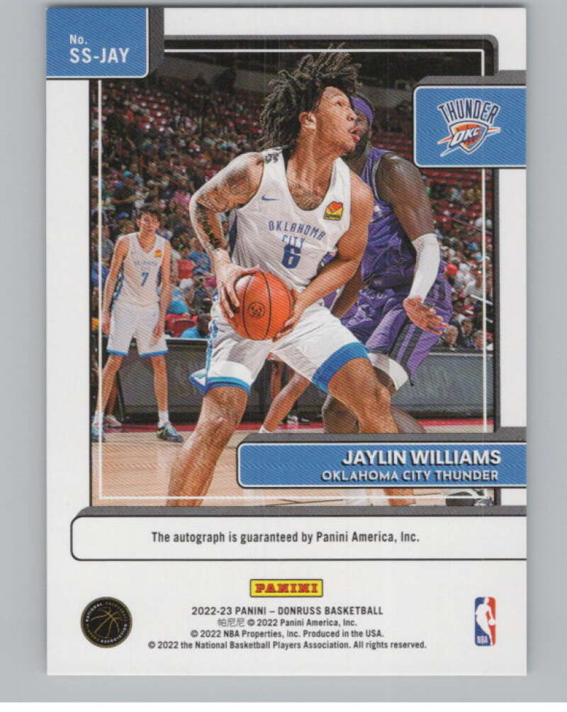 2022-23 Donruss Signature Series #41 Jaylin Williams Auto RC Rookie   V98059 Image 2