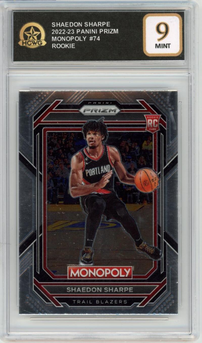 2022-23 Panini Prizm Monopoly #74 Shaedon Sharpe Rookie RC Graded Mint HCWG 9 Image 1