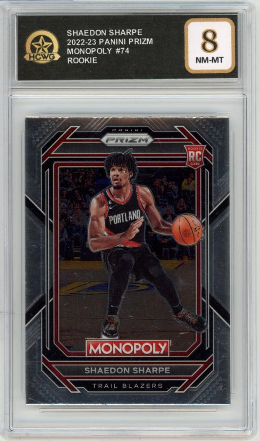 2022-23 Panini Prizm Monopoly #74 Shaedon Sharpe Rookie RC Graded NM HCWG 8 Image 1