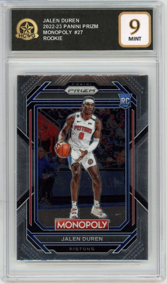 2022-23 Panini Prizm Monopoly #27 Jalen Duren Rookie RC Graded Mint HCWG 9 Image 1