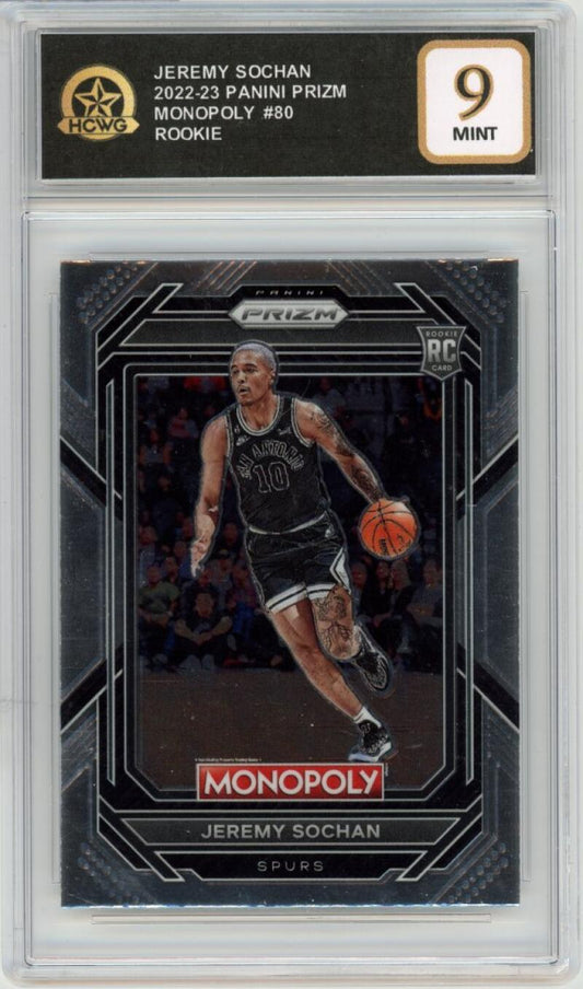 2022-23 Panini Prizm Monopoly #80 Jeremy Sochan Rookie RC Graded Mint HCWG 9 Image 1