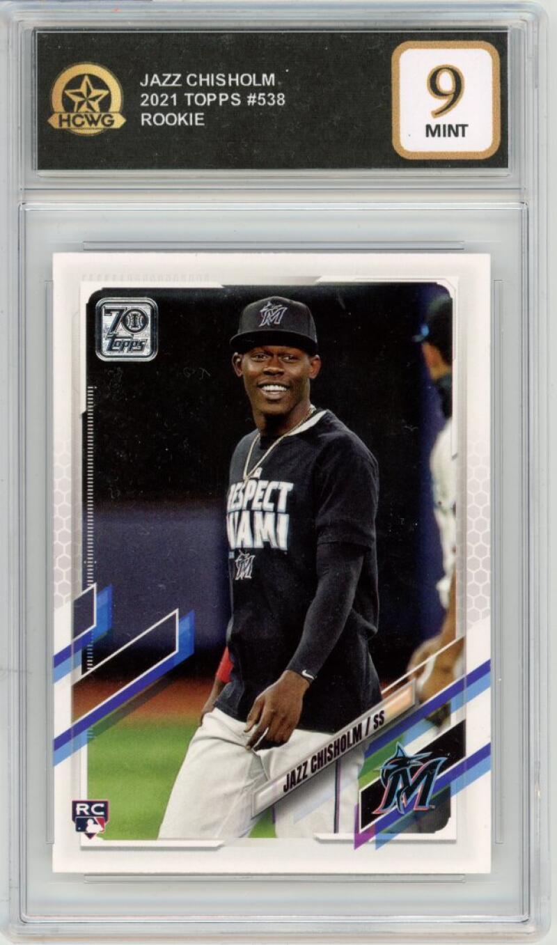 2021 Topps #538 Jazz Chisholm Baseball Rookie RC Graded Mint HCWG 9 Image 1