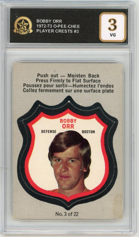 1972-73 O-Pee-Chee Player Crests #3 Bobby Orr Hockey Graded HCWG 3 Image 1
