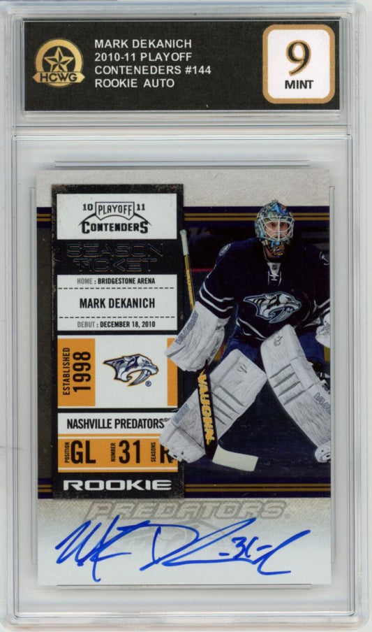 2010-11 Playoff Contenders #144 Mark Dekanich Auto Rookie Graded Mint HCWG 9 Image 1