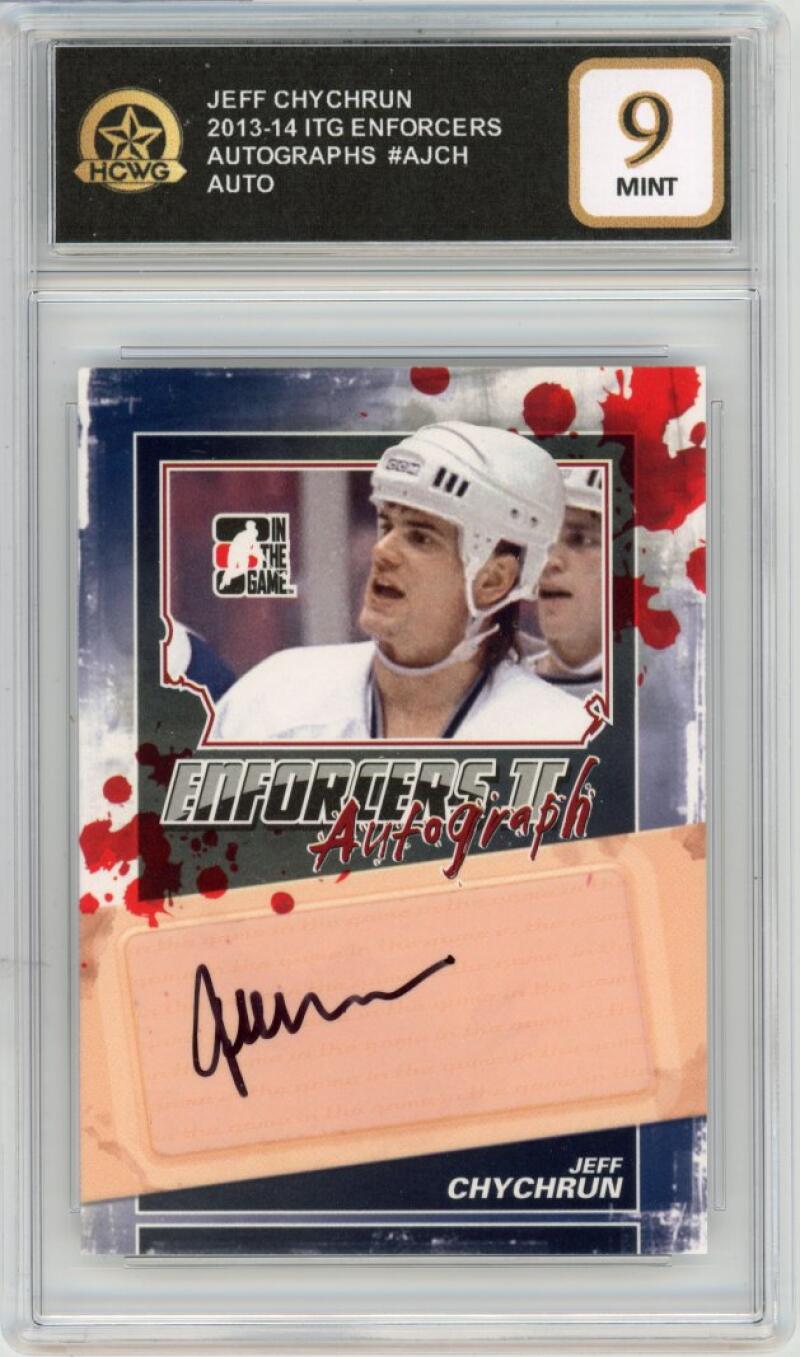 2013-14 ITG Enforcers Autographs #AJCH Jeff Chychrun Auto Graded Mint HCWG 9 Image 1