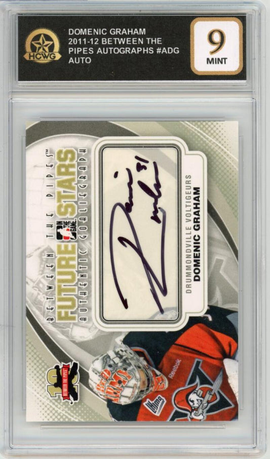 2011-12 Between the Pipes Autographs #ADG Domenic Graham Graded Mint HCWG 9 Image 1