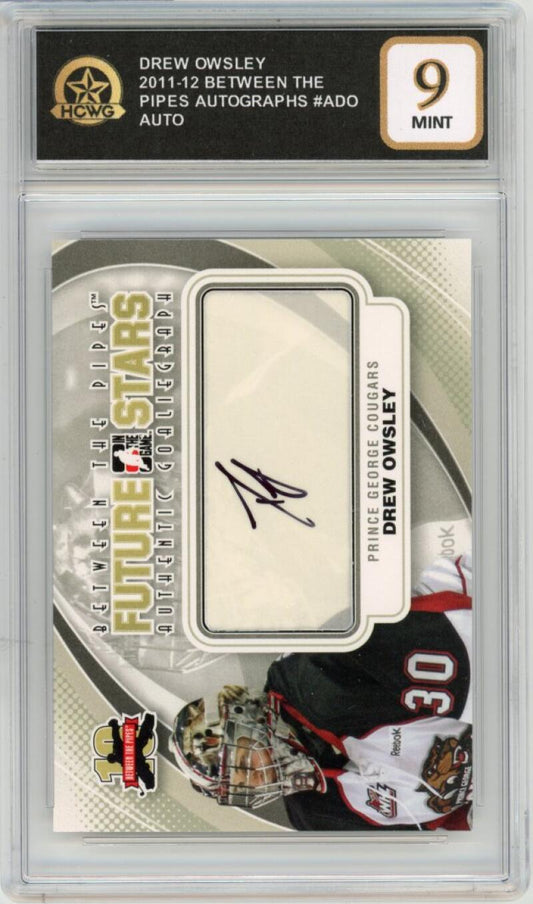 2011-12 Between the Pipes Autographs #ADO Drew Owsley Graded Mint HCWG 9 Image 1