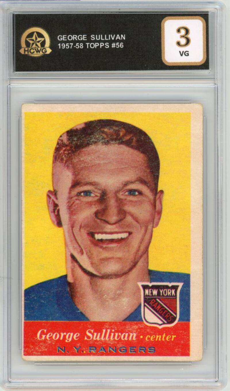 1957-58 Topps #56 George Sullivan Hockey Graded VG HCWG 3 Image 1