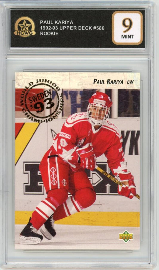1992-93 Upper Deck #586 Paul Kariya Rookie RC Hockey Mint HCWG 9 Image 1