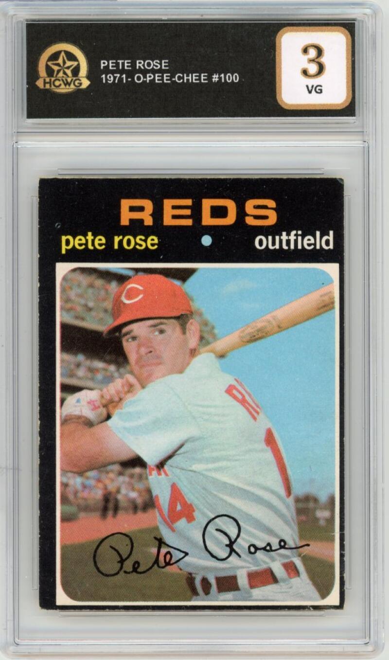 1971 O-Pee-Chee #100 Pete Rose Baseball Graded VG HCWG 3 Image 1