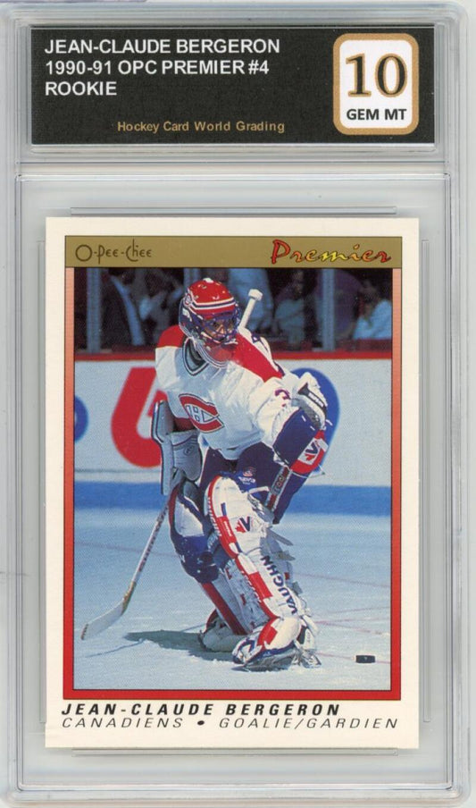 1990-91 OPC Premier #4 Jean-Claude Bergeron Rookie RC Hockey Graded Mint HCWG 10 Image 1