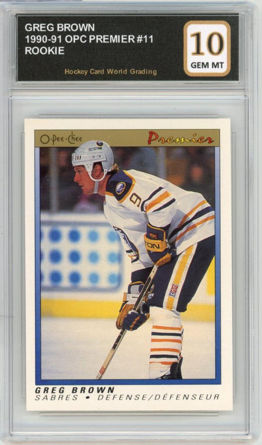 1990-91 OPC Premier #11 Greg Brown Rookie RC Hockey Graded Mint HCWG 10 Image 1