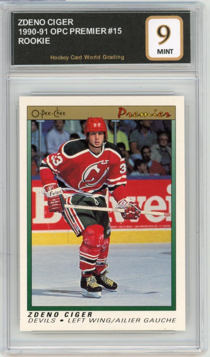 1990-91 OPC Premier #15 Zdeno Ciger Rookie RC Hockey Graded Mint HCWG 9 Image 1