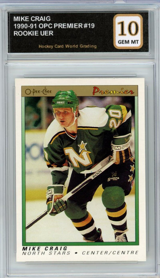 1990-91 OPC Premier #19 Mike Craig Rookie RC Hockey Graded Mint HCWG 10 Image 1