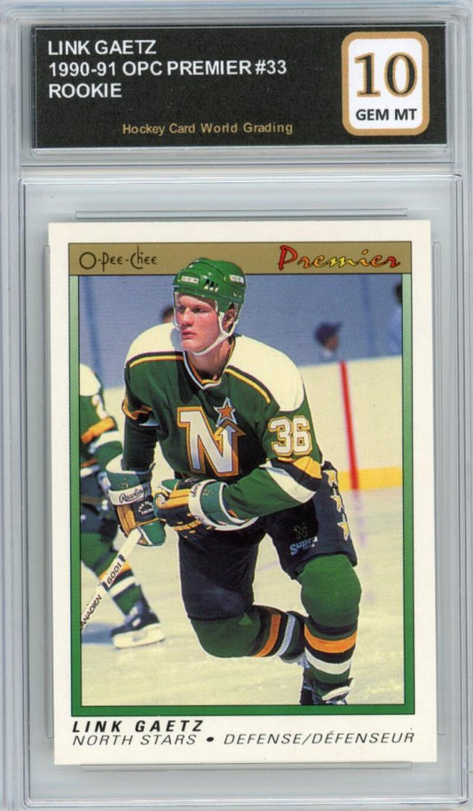 1990-91 OPC Premier #33 Link Gaetz Rookie RC Hockey Graded Mint HCWG 10 Image 1