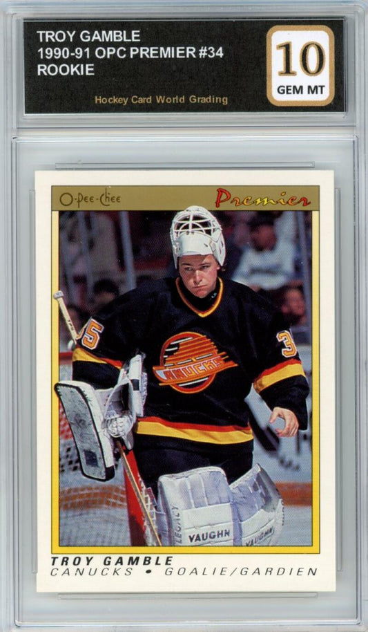 1990-91 OPC Premier #34 Troy Gamble Rookie RC Hockey Graded Mint HCWG 10 Image 1