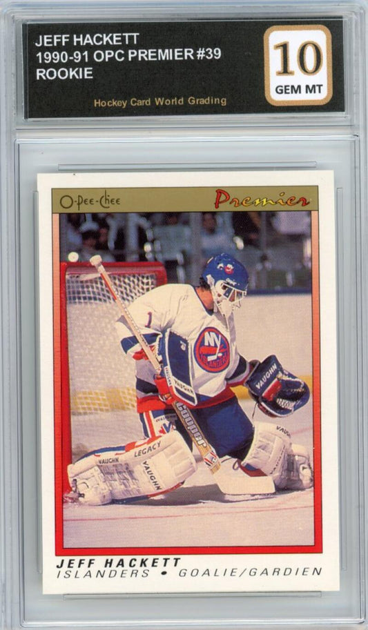 1990-91 OPC Premier #39 Jeff Hackett Rookie RC Hockey Graded Mint HCWG 10 Image 1
