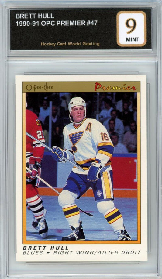 1990-91 OPC Premier #47 Brett Hull Hockey Graded Mint HCWG 9 Image 1