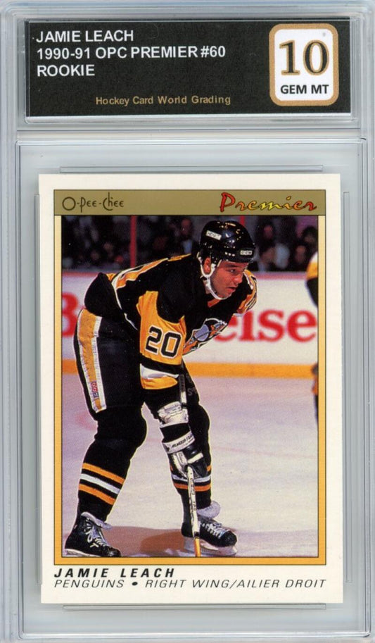 1990-91 OPC Premier #60 Jamie Leach Rookie RC Hockey Graded Mint HCWG 10 Image 1
