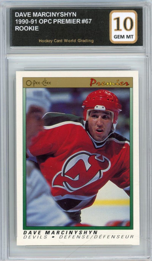 1990-91 OPC Premier #67 Dave Marcinyshyn Rookie RC Hockey Graded Mint HCWG 10 Image 1