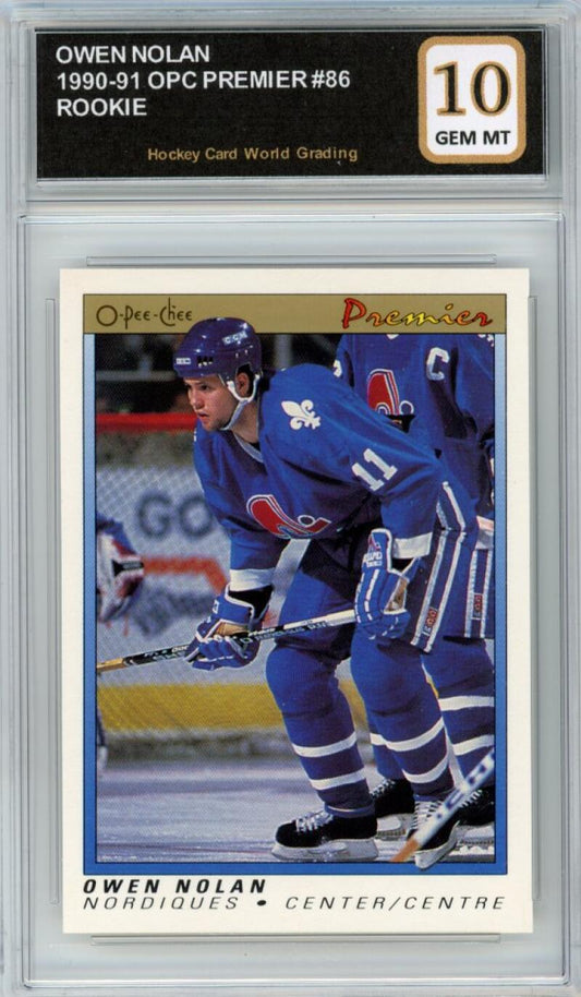 1990-91 OPC Premier #86 Owen Nolan Rookie RC Hockey Graded Mint HCWG 10 Image 1