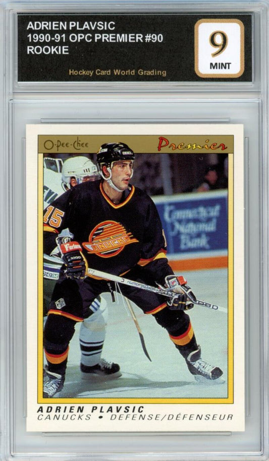 1990-91 OPC Premier #90 Adrien Plavsic Rookie RC Hockey Graded Mint HCWG 9 Image 1