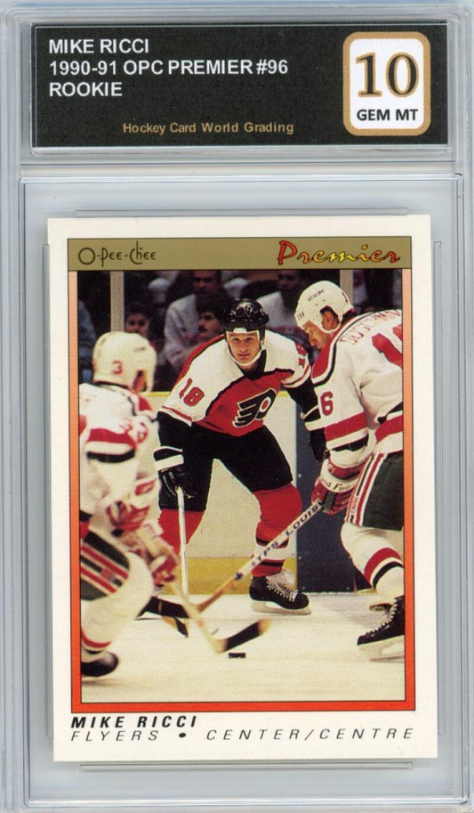 1990-91 OPC Premier #96 Mike Ricci Rookie RC Hockey Graded Mint HCWG 10 Image 1