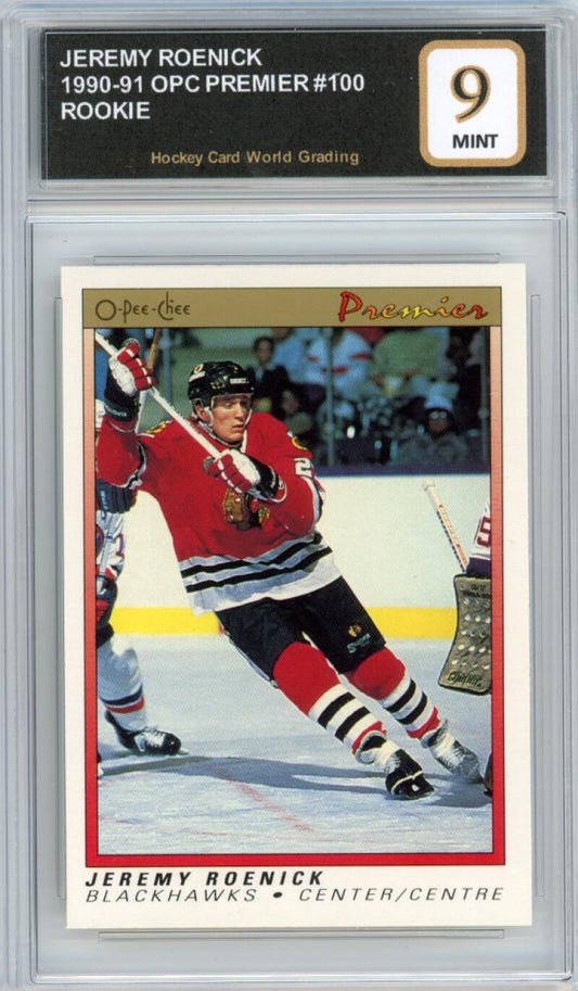 1990-91 OPC Premier #100 Jeremy Roenick Rookie RC Hockey Graded Mint HCWG 9 Image 1