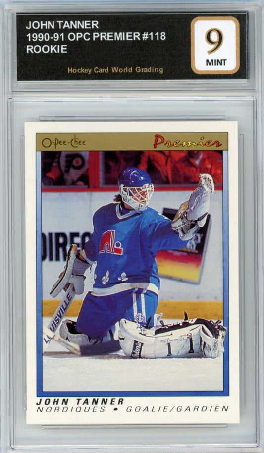1990-91 OPC Premier #118 John Tanner Rookie RC Hockey Graded Mint HCWG 9 Image 1