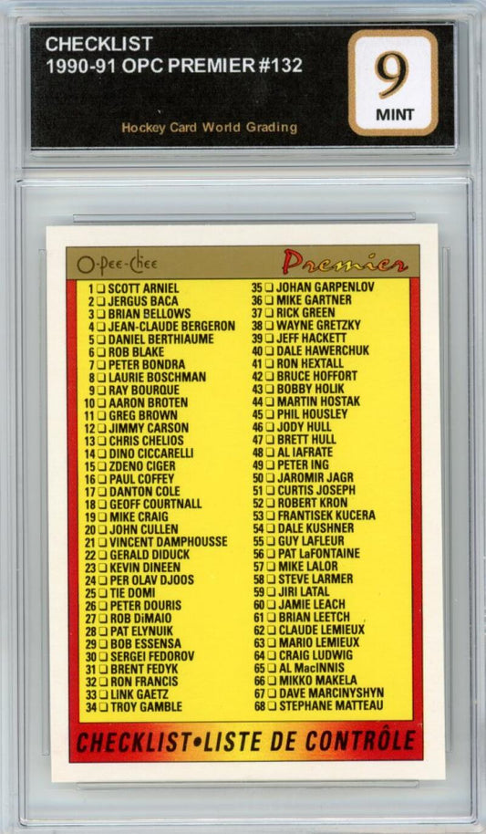 1990-91 OPC Premier #132 Checklist Hockey Graded Mint HCWG 9 Image 1