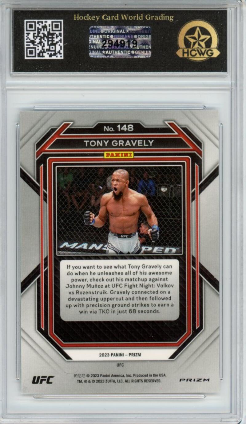 2023 Panini Prizm UFC #148 Tony Gravely Rookie RC Gem Mt Graded HCWG 10 Image 2