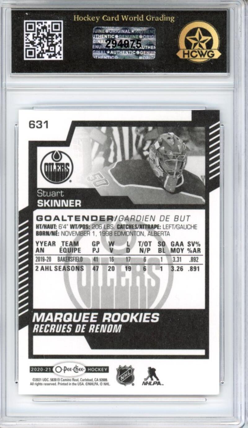 2020-21 UD O-Pee-Chee #631 Stuart Skinner Rookie Graded Mint HCWG 9 - 294975 Image 2