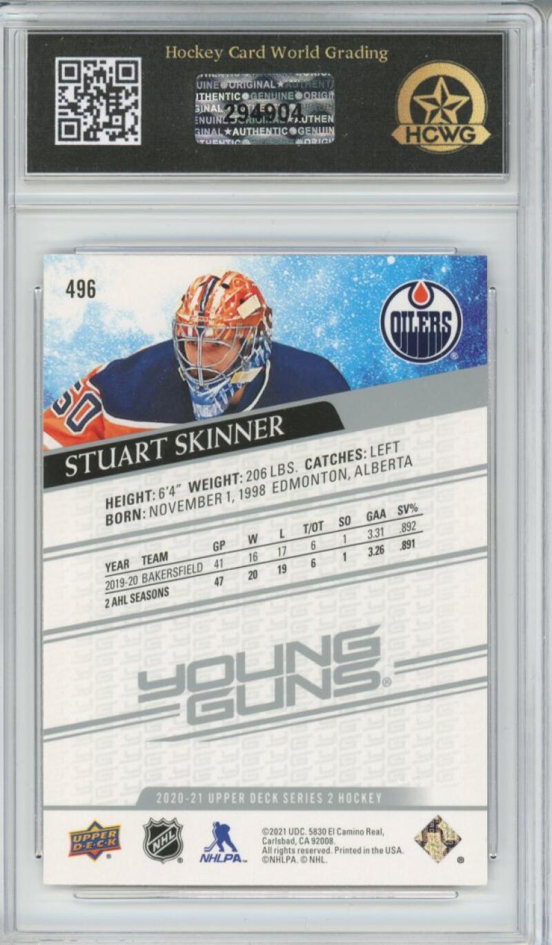 2020-21 Upper Deck #496 Stuart Skinner YG Rookie Graded Mint HCWG 9 - 294904 Image 2