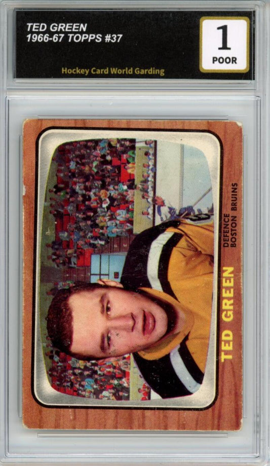 1966-67 Topps #37 Ted Green Hockey Card Vintage Graded HCWG 1 Image 1