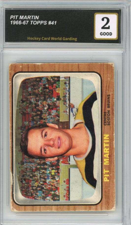 1966-67 Topps #41 Pit Martin Hockey Card Vintage Graded HCWG 2 Image 1