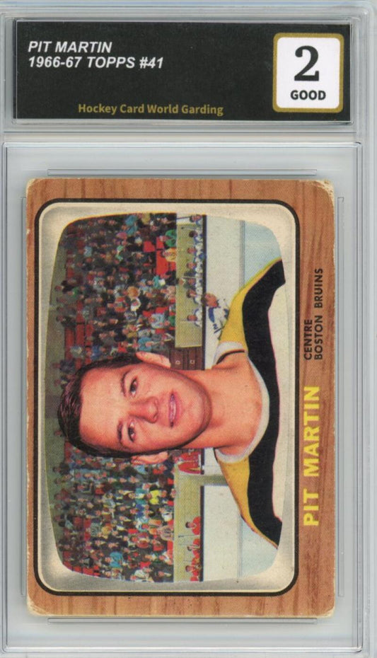 1966-67 Topps #41 Pit Martin Hockey Card Vintage Graded HCWG 2 - 11049 Image 1