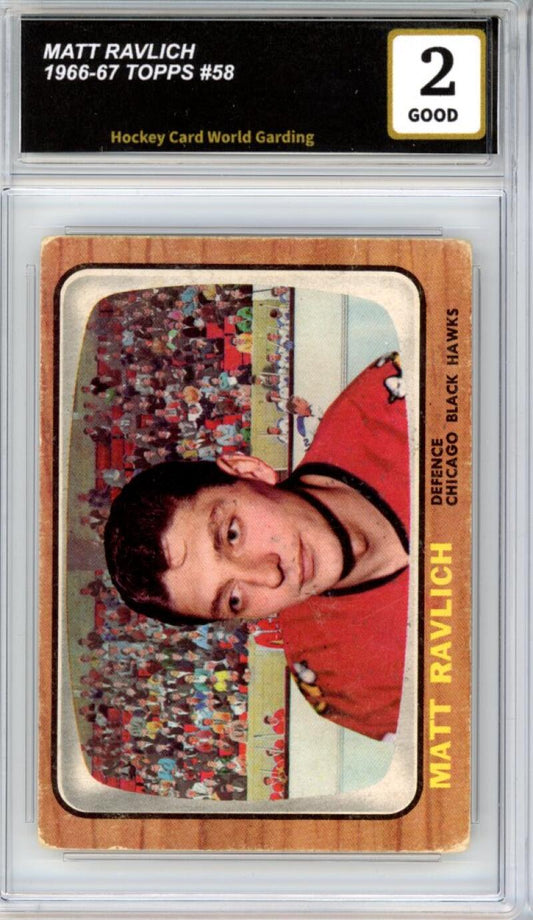 1966-67 Topps #58 Matt Ravlich Hockey Card Vintage Graded HCWG 2 Image 1