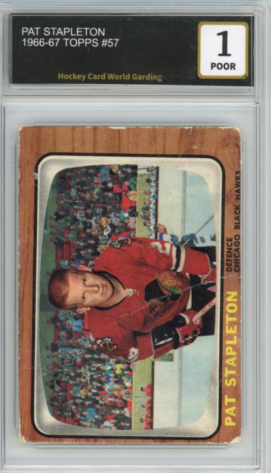1966-67 Topps #57 Pat Stapleton Hockey Card Vintage Graded HCWG 1 Image 1