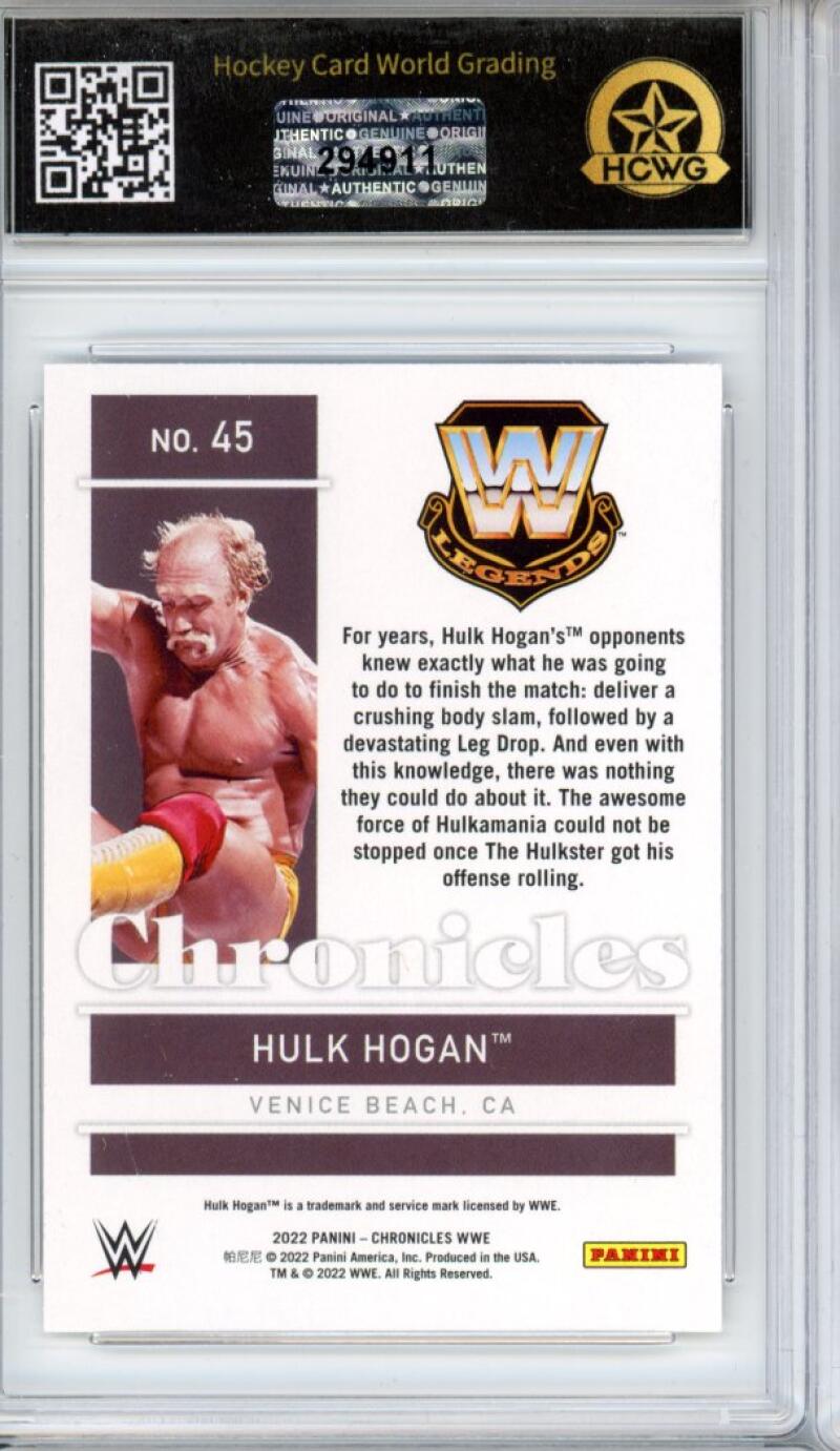 2022 Panini Chronicles WWE #45 Hulk Hogan Graded Mint HCWG 9 Image 2