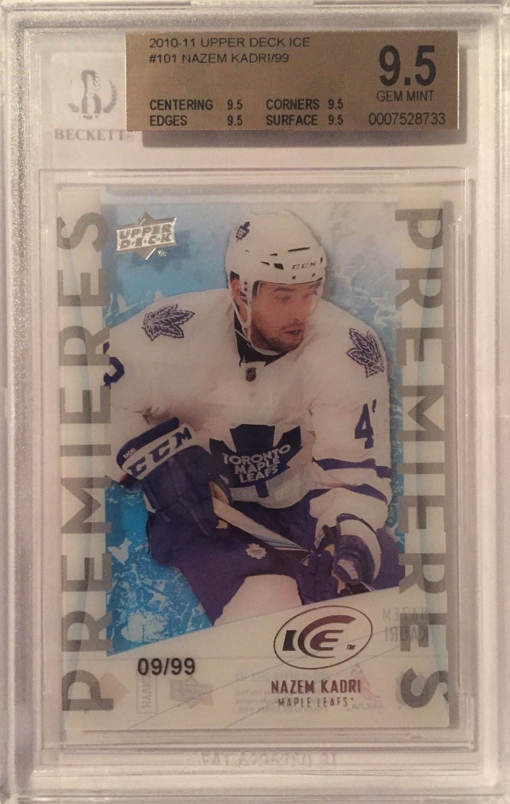 2010-11 Upper Deck Ice NAZEM KADRI 9/99 RC BGS 9.5 UD Rookie Premiers