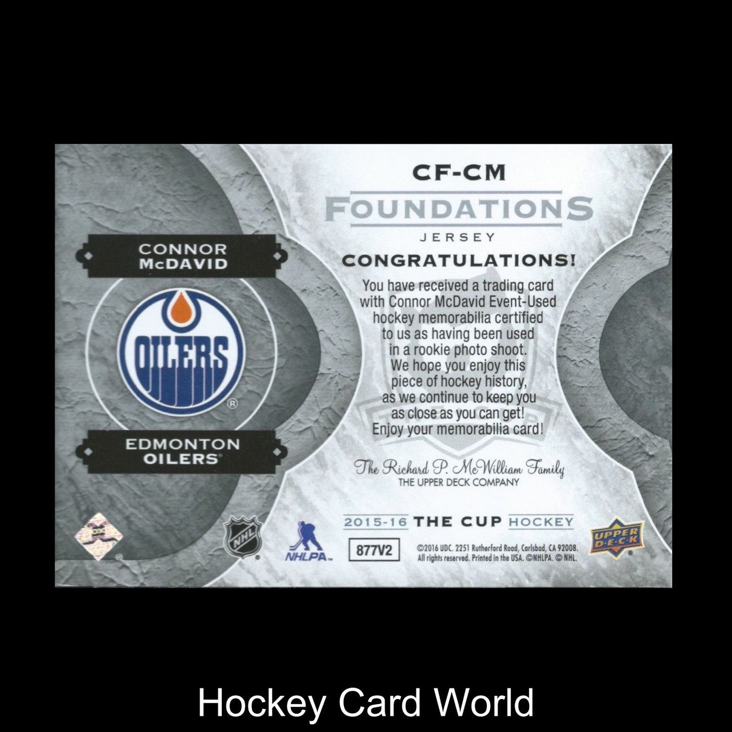 2015-16 Upper Deck The Cup CONNOR McDAVID 54/75 Foundations 3 color RC
