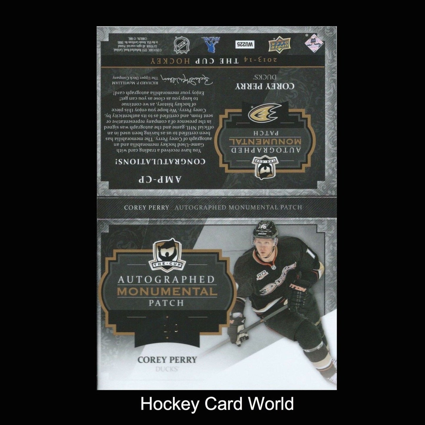 2013-14 The Cup Monumental COREY PERRY 1/3 Patch Auto UD Logo Booklet