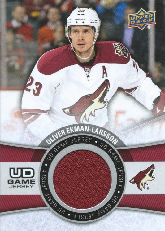  2015-16 Upper Deck Game Jersey OLIVER EKMAN LARSSON Fabric Swatch UD 02537 Image 1