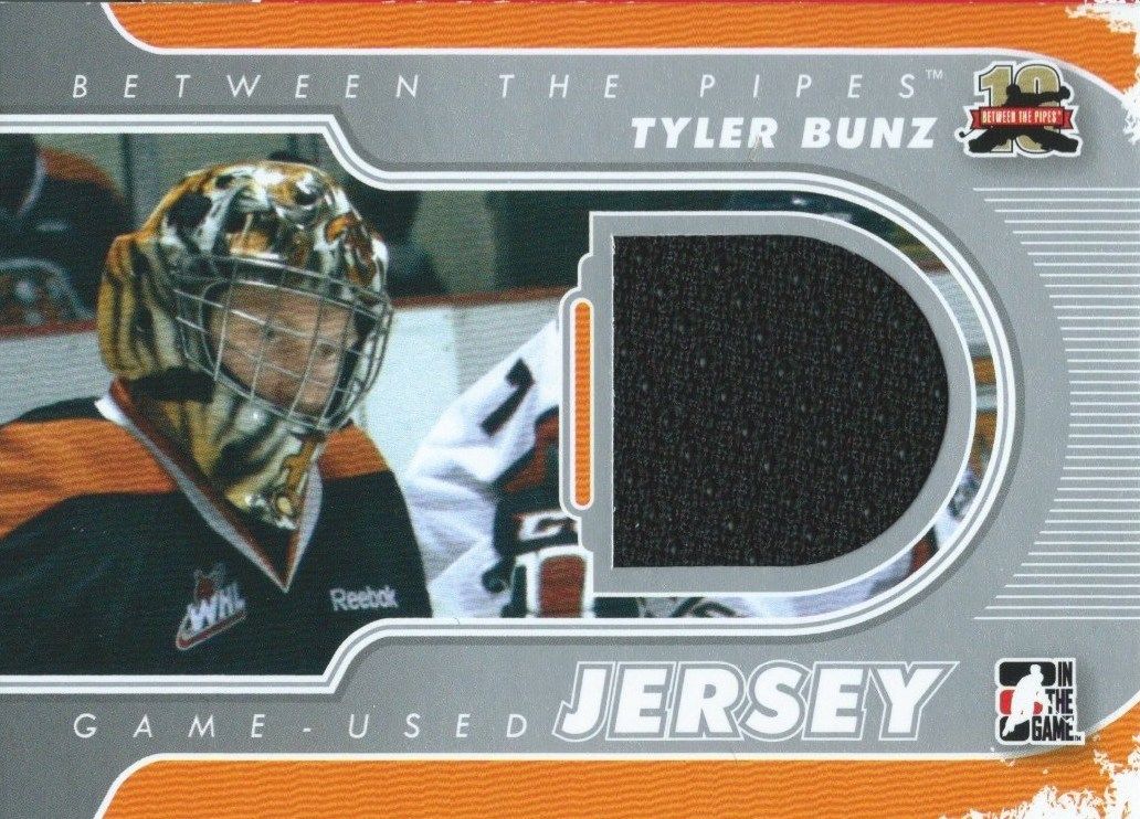  2011-12 Between The Pipes Jersey Silver TYLER BUNZ /140* Used Jersey 02284 Image 1