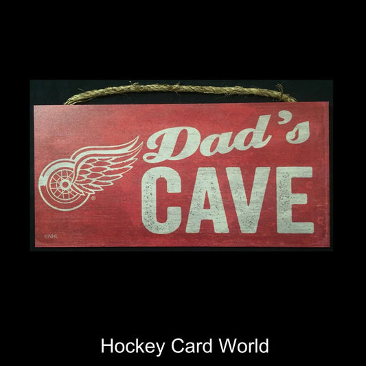  Detroit Red Wings 6" x 12" Wooden "Dads Cave" Sign NHL Official Licensed Image 1