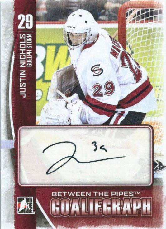  2013-14 Between the Pipes JUSTIN NICHOLS Autograph Auto Goaliegraph 00454 Image 1