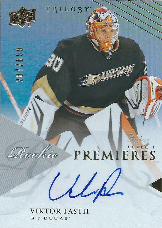  2013-14 Upper Deck Trilogy Premiers VICTOR FASTH 287/999 Auto RC 02491 Image 1