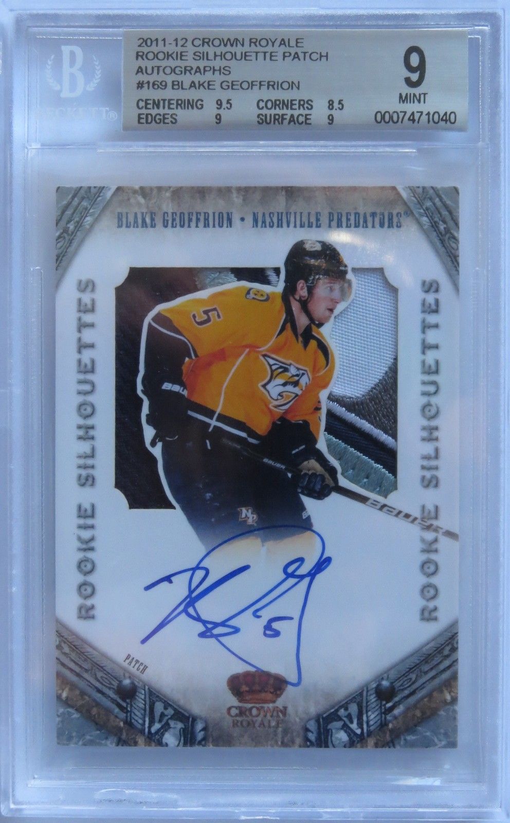  2011-12 Crown Royale BLAKE GEOFFRION Patch Auto RC BGS 9 - 22/25 Image 1