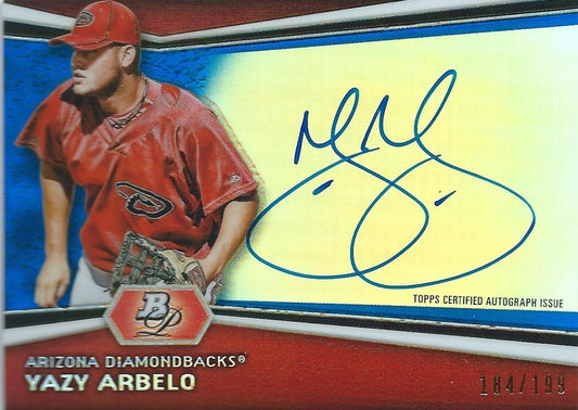  2012 Bowman Platinum Blue Refractors YAZY ARBELO 184/199 Prospect 01279 Image 1