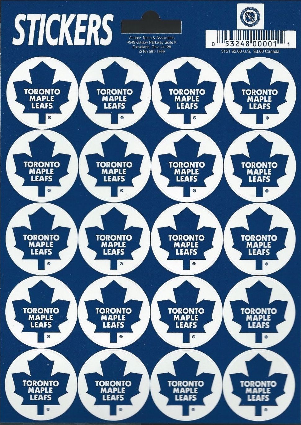 Toronto Maple Leafs Logo Sticker Sheet 5"x7" Decals Licensed - 20 Logos / Sheet